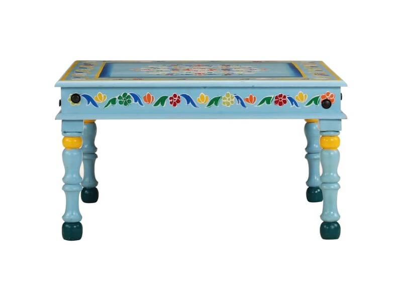  Table basse - table de salon - table à thé turquoise bois de manguier massif peint à la main  - Conforama A
