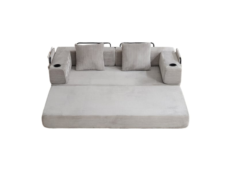  Canapé-lit au sol modenvie convertible 2 places en velours côtelé gris clair 185 x 92,5 cm  - Conforama A