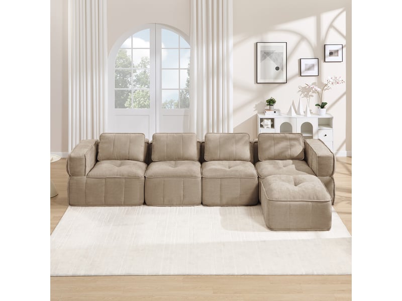 Canapé modulable, canapé 4 places, en tissu, avec pouf, pour salon, mobilier pour espace de vie, adapté à l'espace de vie - Conforama C