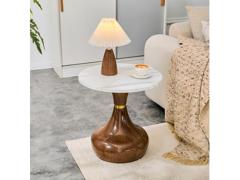 Lot de 2 tables basses rondes 70x42+50x51 cm, table d'appoint canapé, design empilable, marbre, métal, noyer et blanc  - Conforama D