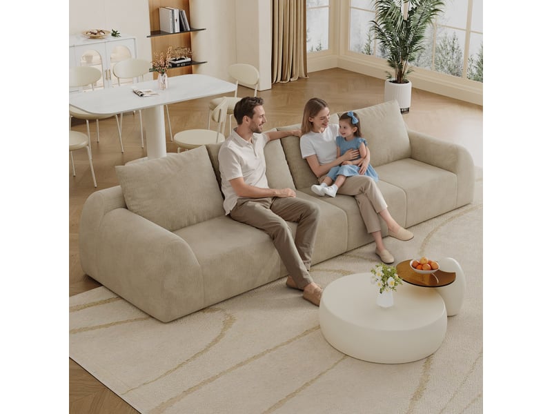 Canapé droit 4 places, canapé compressé en chenille, 324 x 95 x 85cm, mousse haute élasticité, kaki - Conforama E