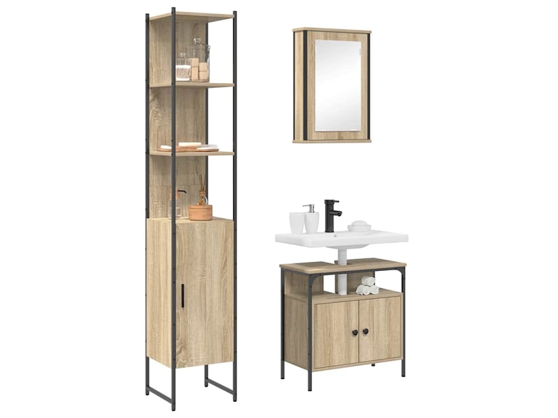  Ensemble de mobilier de salle de bain 3 pc chêne sonoma cf64370  - Conforama C