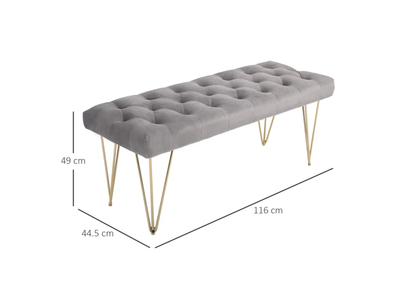  Banc d'entrée tcqpz 116 x 44,5 x 49 cm assise en velours gris structure en fer  - Conforama C