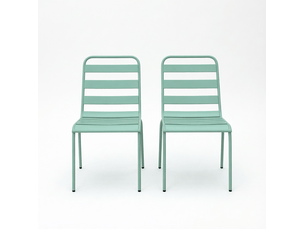 Lot de 2 chaises de jardin empilables en acier vert, pieds réglables pour terrasse, résistantes aux intempéries