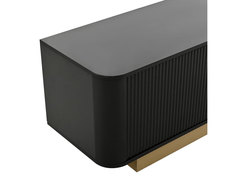  Meuble tv noir 170 cm avec rangement, trois portes et coins arrondis  - Conforama D