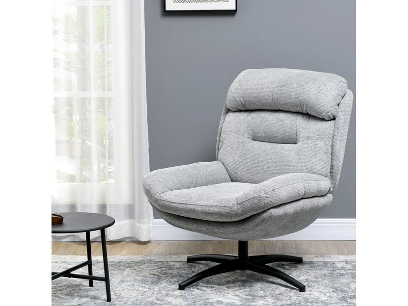  Fauteuil de relaxation pivotant 360° gris en polyester aspect chenille  - Conforama B