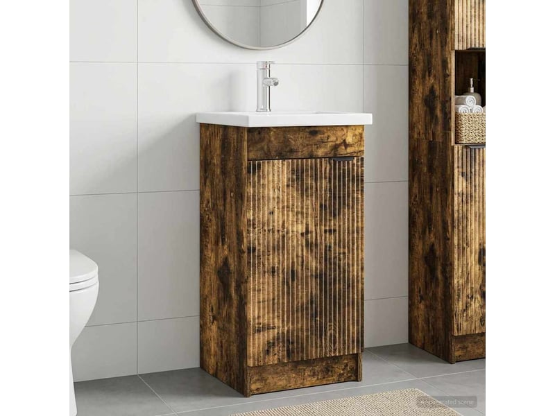 Meuble de salle de bain avec évier chêne fumé 42x40x84.5 cm shl8351 - Conforama B