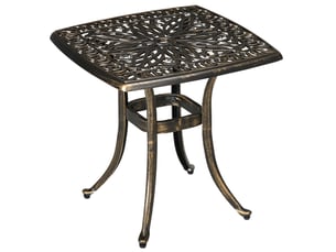 Table d'appoint extérieur 54 x 54 cm en aluminium bronze, trou de parasol et pieds réglables pour terrasse