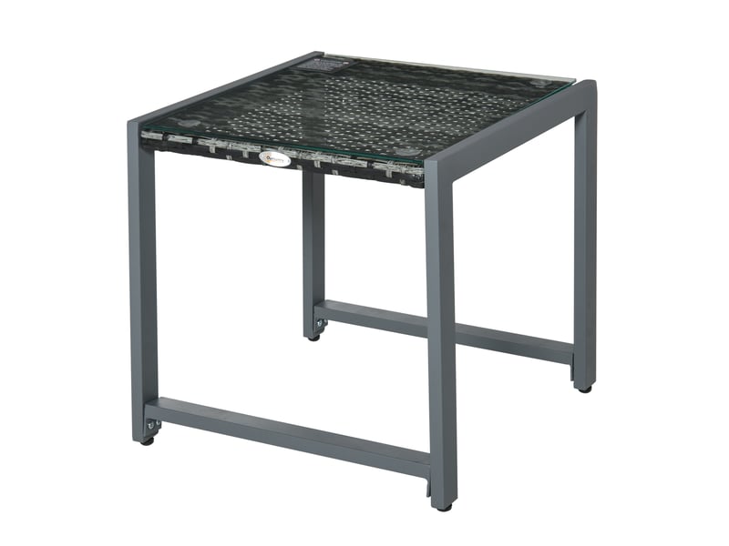  Table de jardin bistrot carrée en résine tressée et verre trempé, pour balcon et terrasse, grise, 50 × 49,5 × 50 cm  - Conforama A