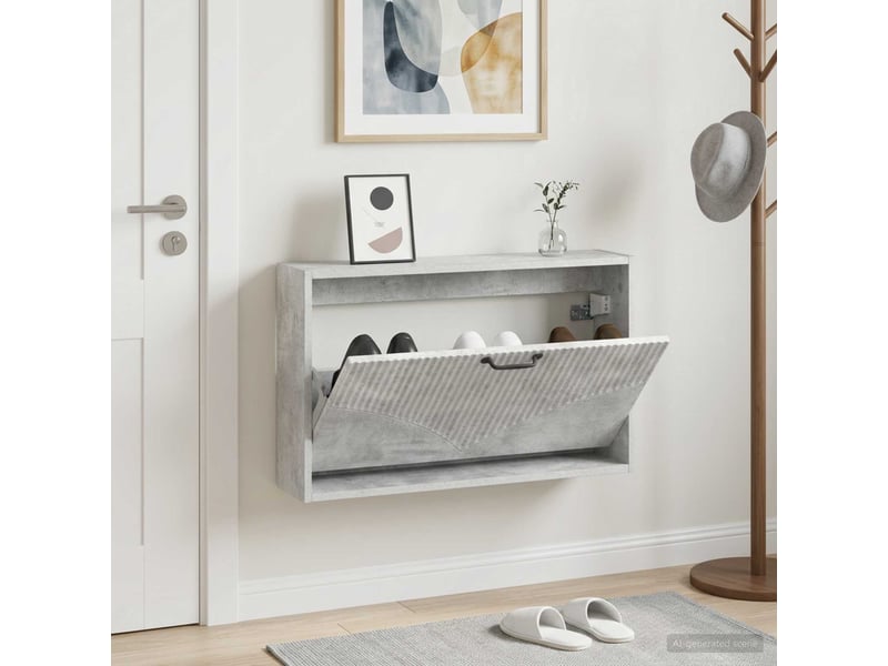  Meuble à chaussures mural, armoire à chaussures hoorn 71x17x43 cm gris béton  - Conforama B