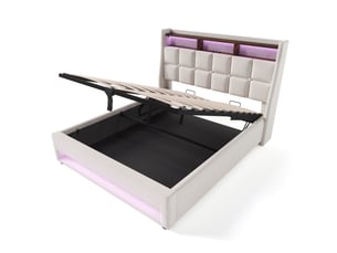 Lit avec rangement 160x200 cm <strong>MEULVA</strong>  <strong></strong> coloris beige