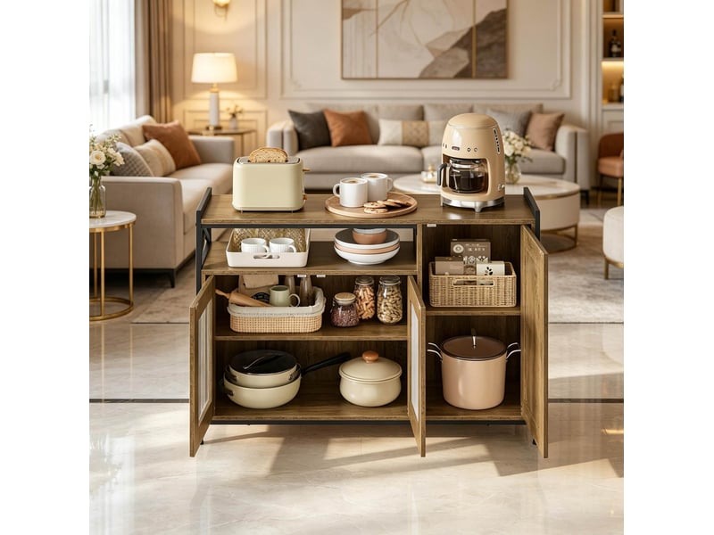 Buffet et enfilade avec 2 portes, niche ouverte et étagères réglables pour cuisine, marron, 110 × 33 × 75 cm - Conforama C