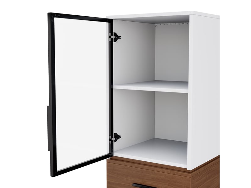  Vitrine murale en verre 40x40x200 cm avec éclairage led - meuble blanc avec deux portes vitrées et une tiroir  - Conforama E