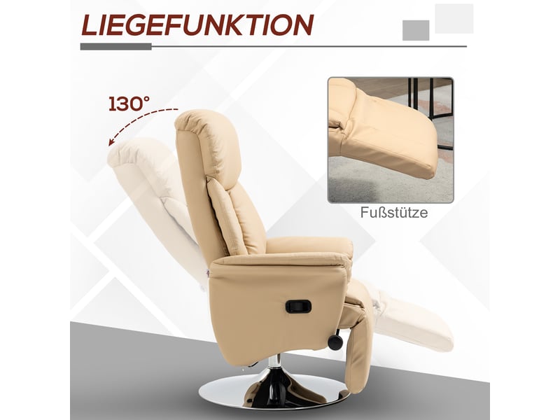  Fauteuil de relaxation inclinable pivotant avec repose-pieds similicuir beige  - Conforama D
