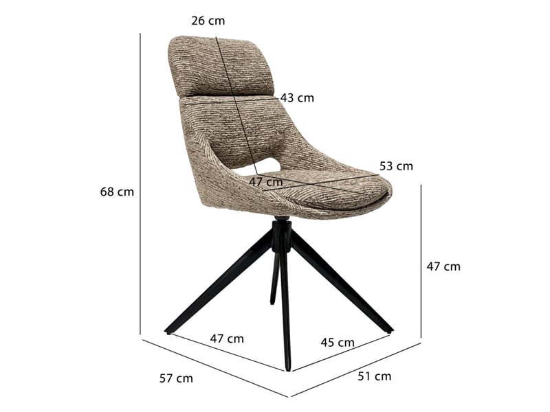  Lot 2 chaises de repas pivotantes 360° tissu taupe pieds métal – maple  - Conforama D
