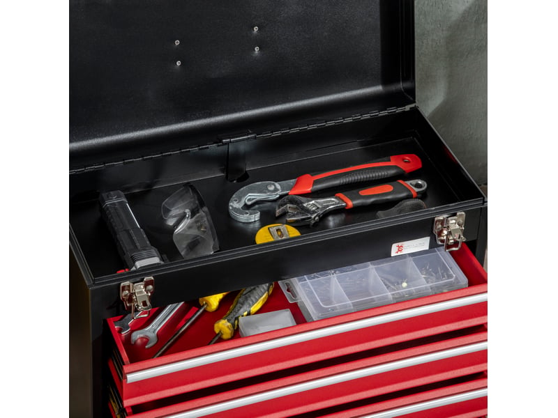 Boîte à outils 4 tiroirs 51 x 22 x 39,5 cm noir et rouge, acier, rangement verrouillable portable - Conforama E