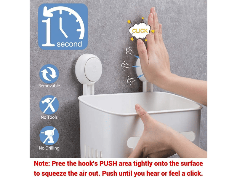  Support de douche à ventouse, sans perçage, pour salle de bain et cuisine, panier de rangement – ​​30 cm, blanc  - Conforama D