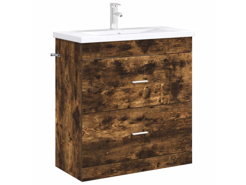  Meuble sous lavabo de salle de bain, commode chêne fumé shl2354  - Conforama C