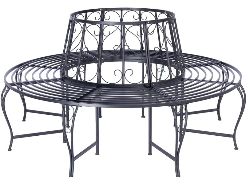  Banc d'arbre rond vintage romantique jardin 85 x 160 x 160 cm assise pour plusieurs personnes en acier noir 13_0018851  - Conforama A