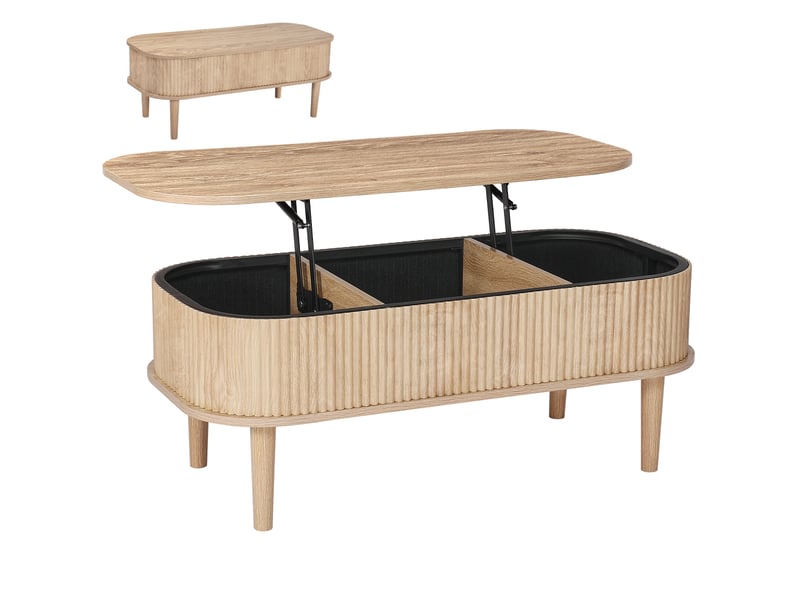  Vevor table basse relevable ovale, plateau 1000 mm, rangement 3 compartiments, mécanisme de levage métallique, bois naturel CQ-BLWB-SJZ002 - Conforama A