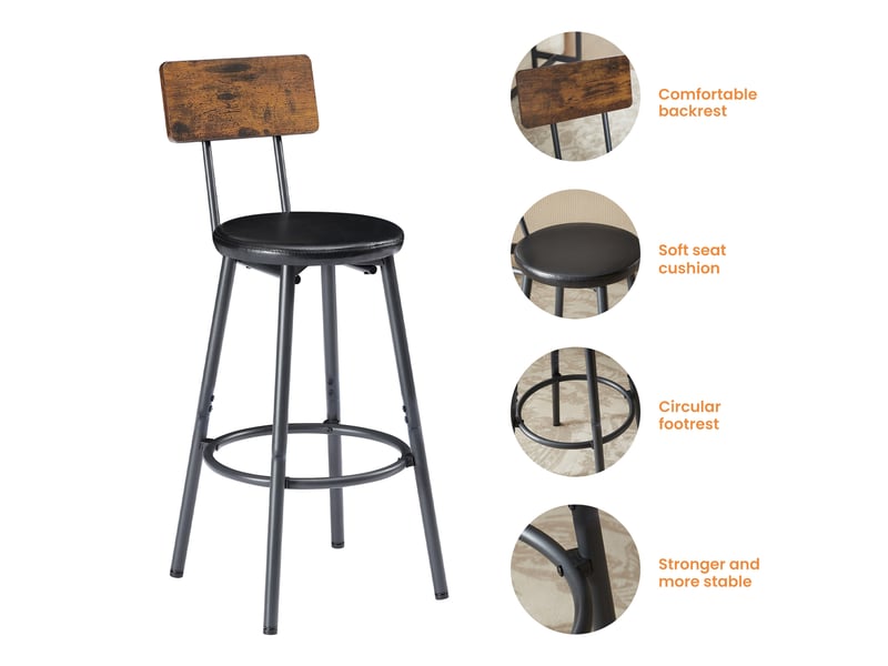  Ensemble table et chaises de bar avec 1 table, 3 tabourets  - acier et panneau de particules - marron rustique  - Conforama E