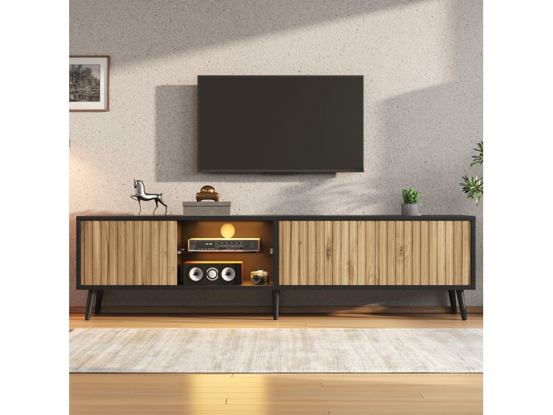  Meuble tv led 175 cm 75 pouces rangement 3 portes cravdom  - Conforama D