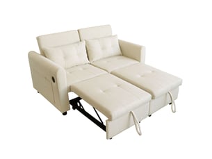 Canapé-lit 2 places convertible - canapé pliable avec poches latérales et dossier réglable - revêtement toile de coton - beige