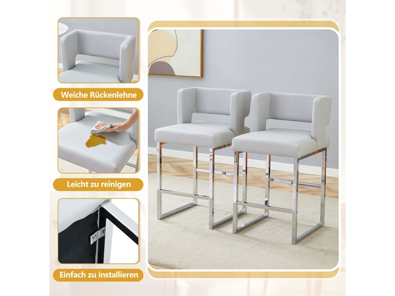  Lot de 2 tabourets de bar en similicuir pu gris clair, pieds en métal W3658P358551 - Conforama D