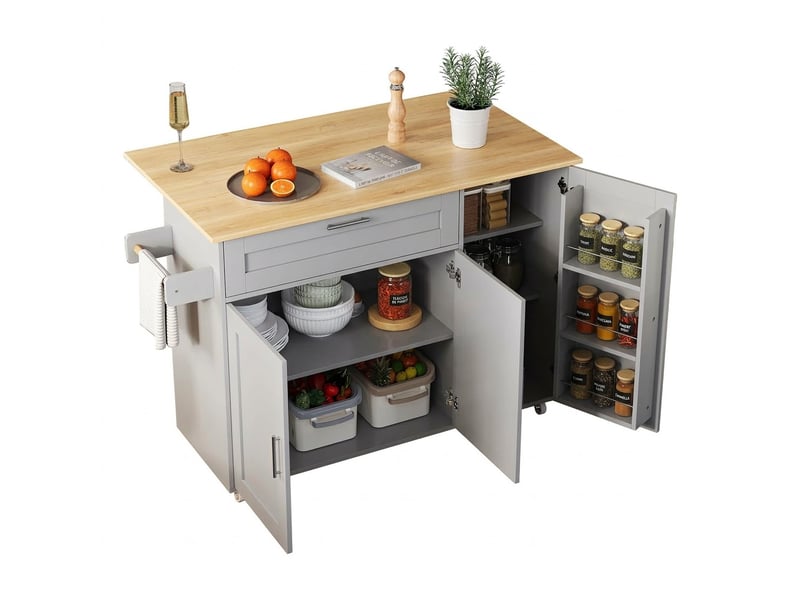  Îlot de cuisine sur roulettes 132,5 cm plan de travail pliable aspect chêne  - Conforama A