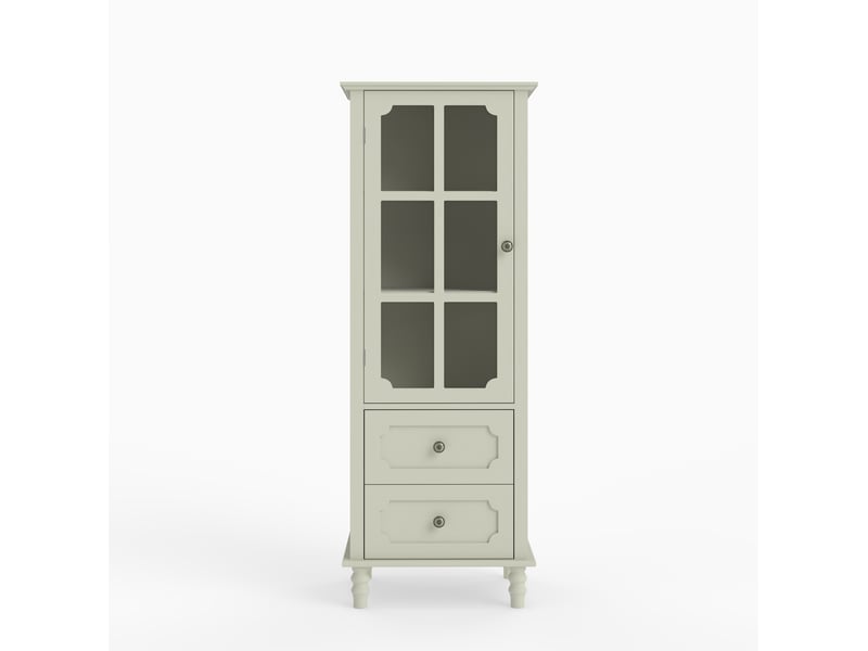  Buffet haut vitré avec 2 tiroirs en mdf blanc crème, 50x40x133 cm  - Conforama A