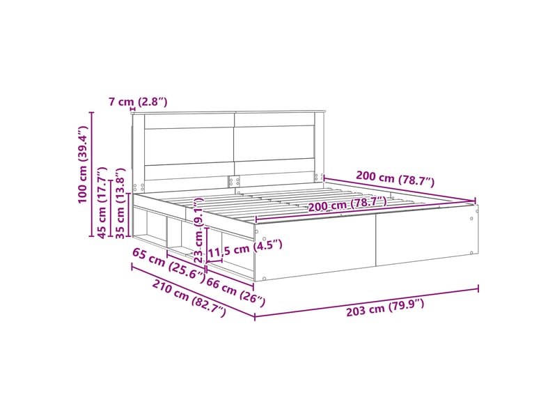 Lit adulte ; lit double ; cadre de lit avec tête de lit sonoma 200x200 cm pin massif - Conforama C