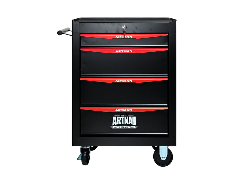  Servante d’atelier mobile 60x33x77,5 cm en acier noir et rouge, 4 tiroirs  - Conforama A