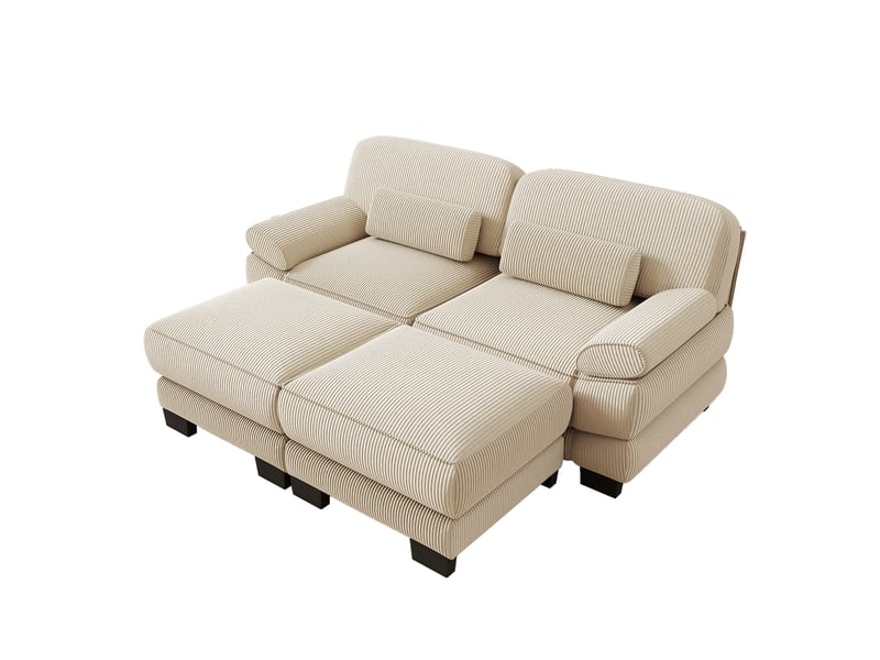 Canapé modulable modenvie 2 places avec 2 poufs en velours côtelé beige - Conforama A