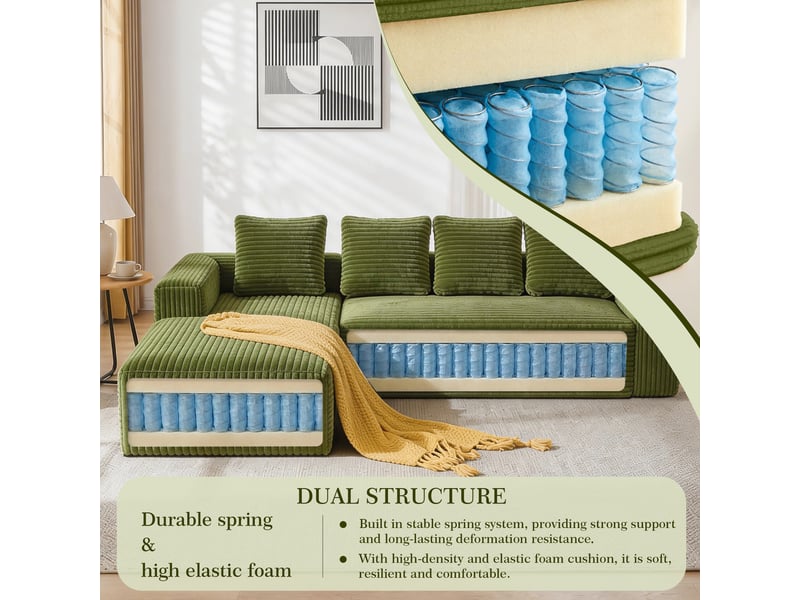  Canapé d'angle, canapé modulable, en velours tricoté, vert, assise profonde, style cloud, pour salon, version droite, chambre  - Conforama E