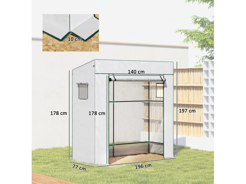  Serre de jardin 196x77x197 cm porte enroulable métal blanche  - Conforama E