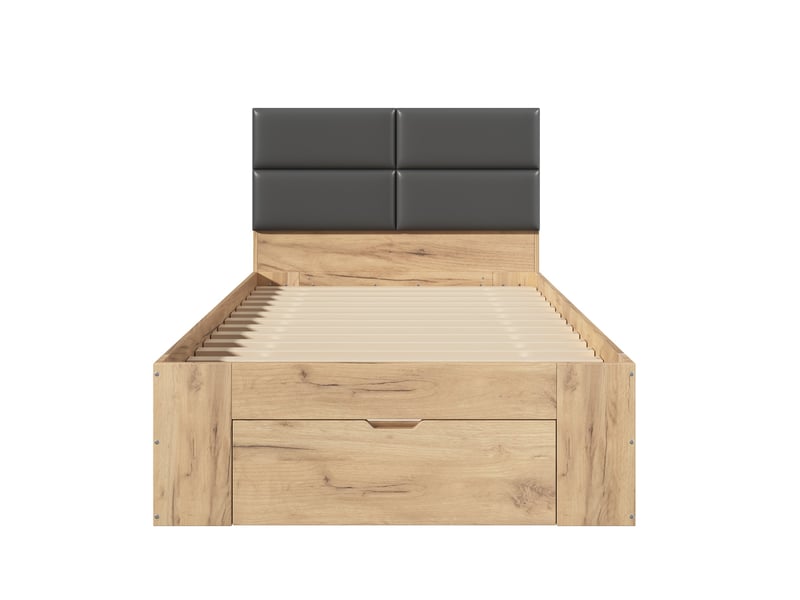 Lit simple enfant 90x200 cm naturel mdf, rangements, éclairage de nuit, ports usb et usb-c intégrés - Conforama D