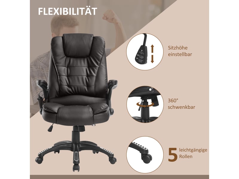  Fauteuil de bureau massant ergonomique avec chaleur, assise réglable 44 à 54 cm  - Conforama E