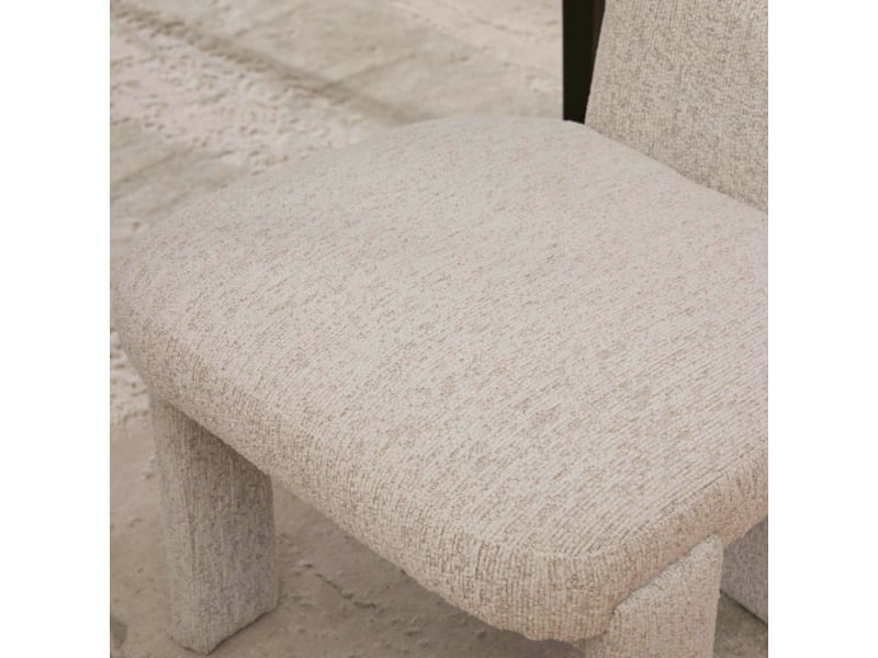 Ensemble 2 chaises d'appoint en velours chenille beige sans accoudoirs, dossier incurvé, pieds bois - salon &amp; café  - Conforama E