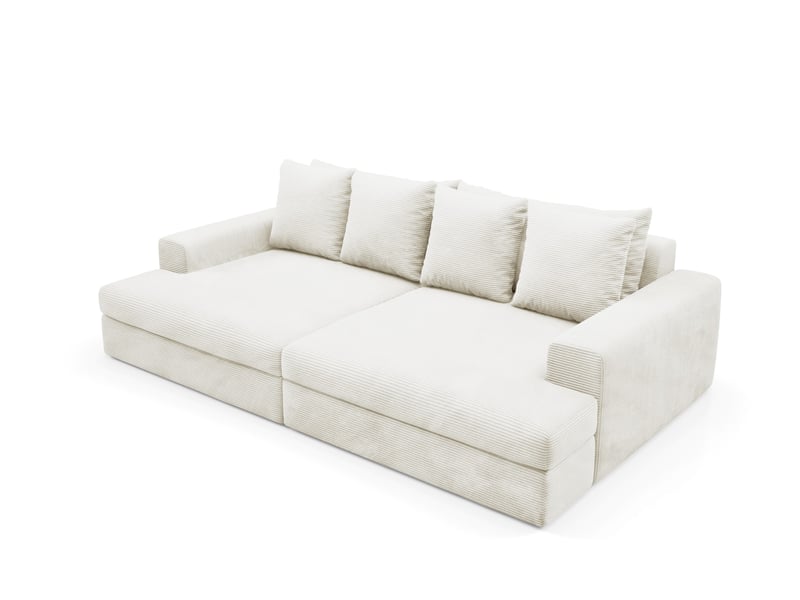 Canapé droit 4 places confort assise profonde en velours côtelé caldo beige - Conforama D