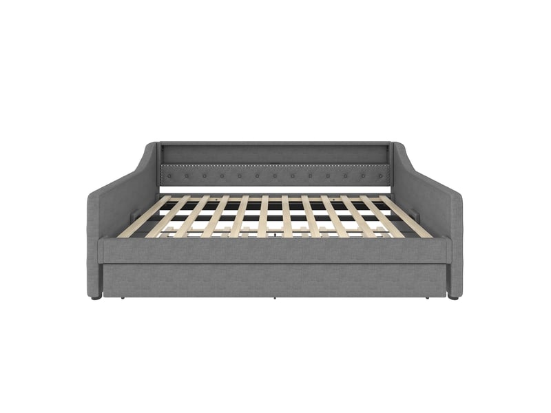 Lit banquette gris 90x200 cm avec lit gigogne, usb et led - Conforama A