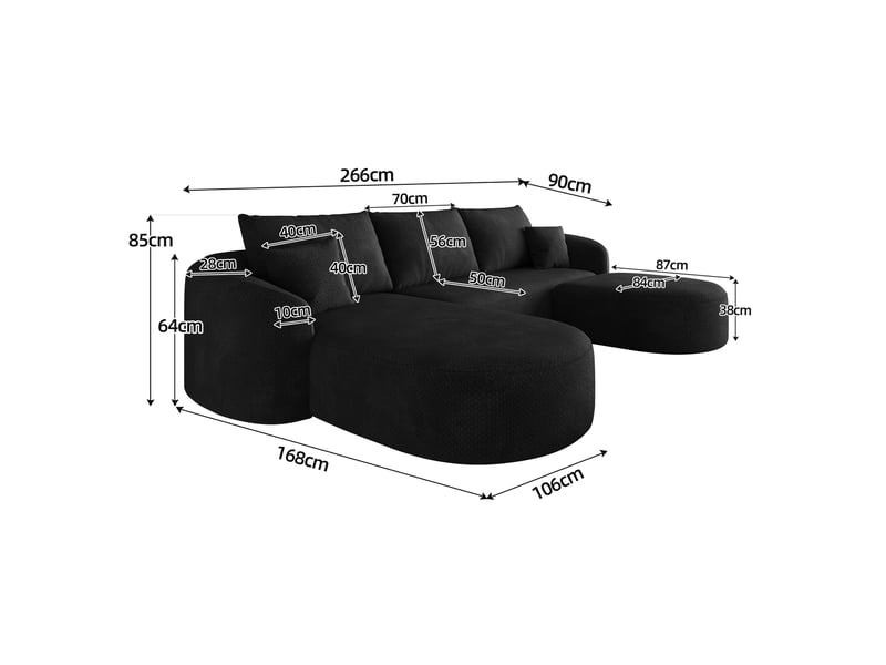 Canapé d'angle en u 5 places en tissu noir, sans montage, design modulaire et confort en mousse - Conforama C