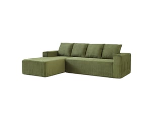 Canapé d’angle modulable 4 places en l, méridienne droite, porte-gobelets, poches de rangement, velours côtelé vert, sans montage, 261 x 168 x 58 cm