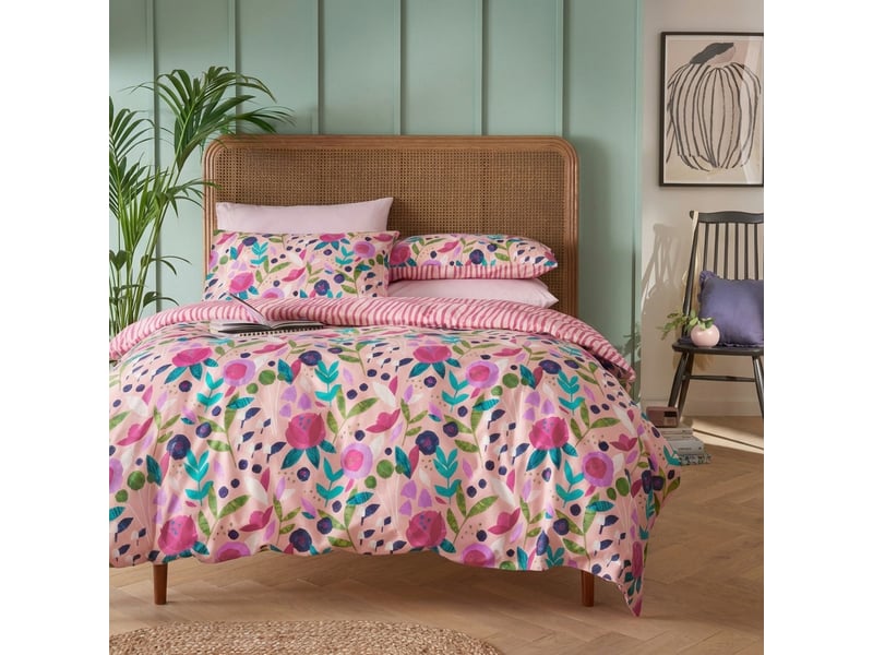  Parure de lit 240x260 cm percale de coton floral collage rose - kate merritt PD25542 - Conforama C