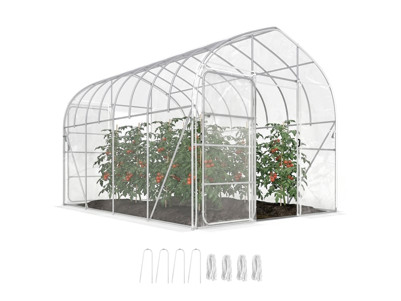 Serre tunnel de jardin 12m² film po anti-goutte acier galvanisé 25mm structure renforcée 2 portes battantes transparent  - Conforama A