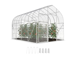 Serre tunnel de jardin 12m² film po anti-goutte acier galvanisé 25mm structure renforcée 2 portes battantes transparent