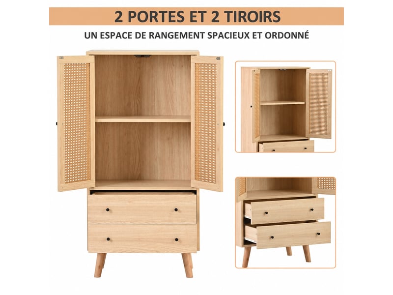  Buffet de salle à manger 60 cm 2 portes et 2 tiroirs en bois de chêne  - Conforama D