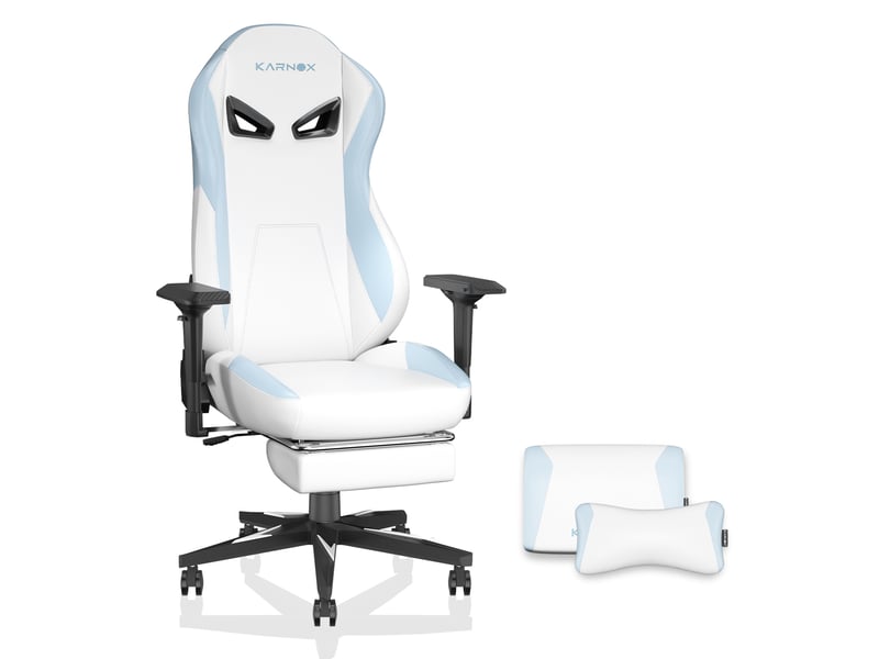  Chaise gaming ergonomique 60 x 53 x 132 cm – blanc et bleu – dossier inclinable et repose-pieds  - Conforama A