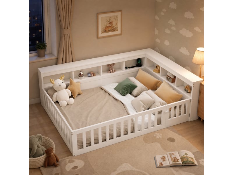  Lit banquette 140 x 190 cm blanc avec rangement latéral, prises et usb  - Conforama D
