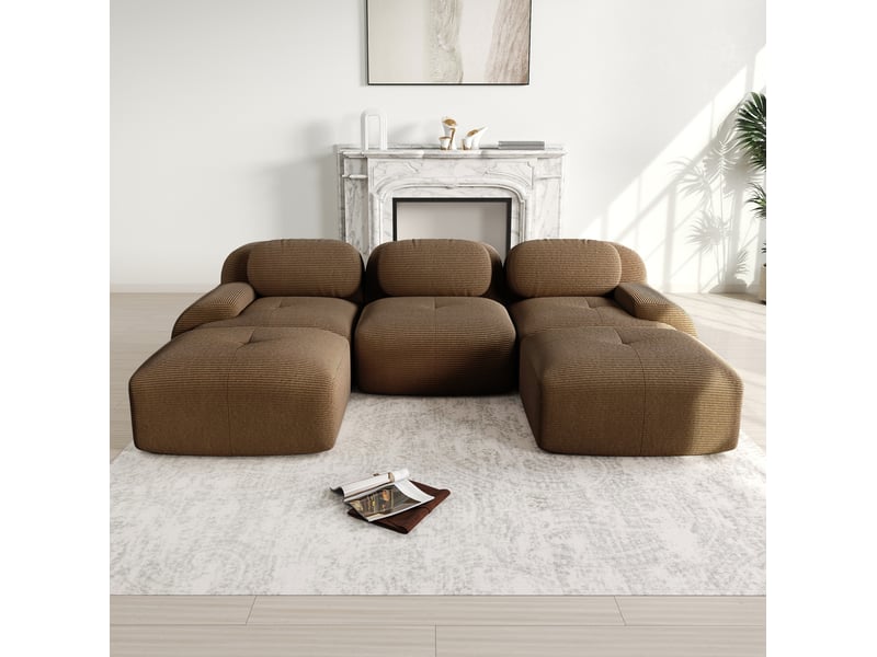  Canapé modulable modenvie en u 3 places 298 x 178 x 70 cm velours côtelé marron  - Conforama D