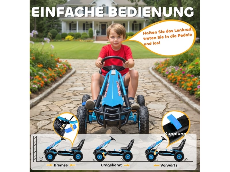  Kart à pédales enfant 110x61x62 cm siège réglable bleu  - Conforama C